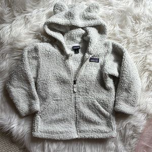 Patagonia Baby Furry Friends White Fleece Zip Up Jacket Bear Ear Size 3T